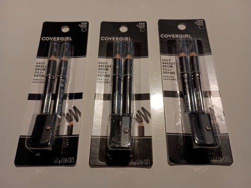 NEW CoverGirl Easy Breezy Brow Fill + Define Eyebrow Pencil LOT OF 3 - Black 500