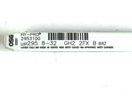 8-32 GH2 2 FLUTE SPIRAL FLUTE BOTTOMING TAP HY-PRO FOR ALUM OSG 2953100 - Afbeelding 2 van 7