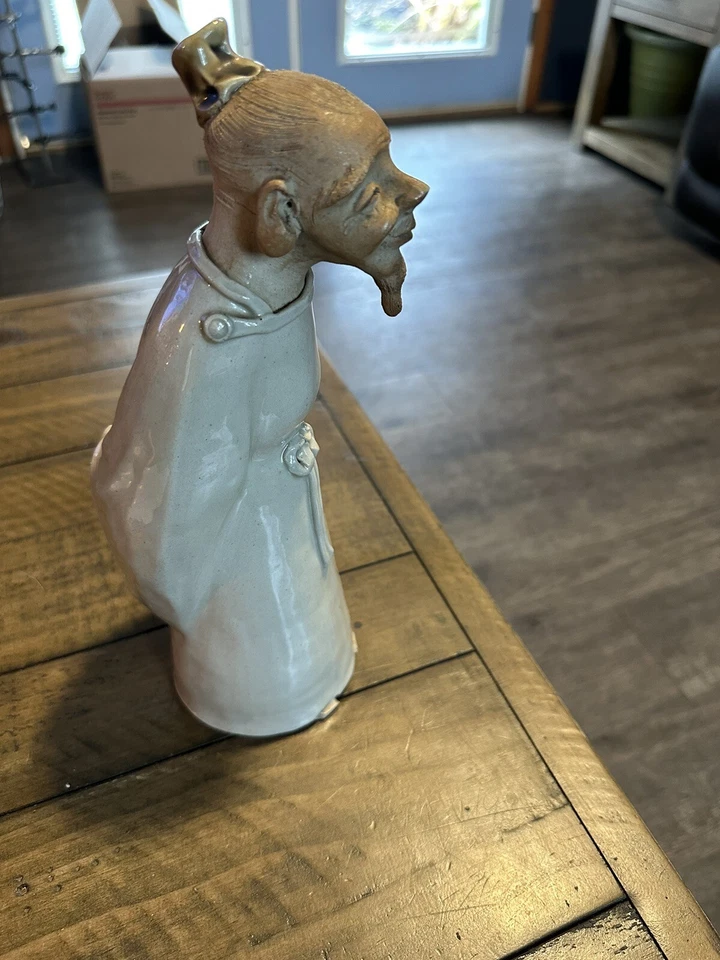 Antigua estatua japonesa del siglo XVIII Celadon Ware estatuilla viejo monje mago Foto 2 de 4