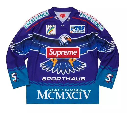 Supreme Eagle Hockey Jersey Royal Size XL (SS22) Box Logo Moto Blue Purple