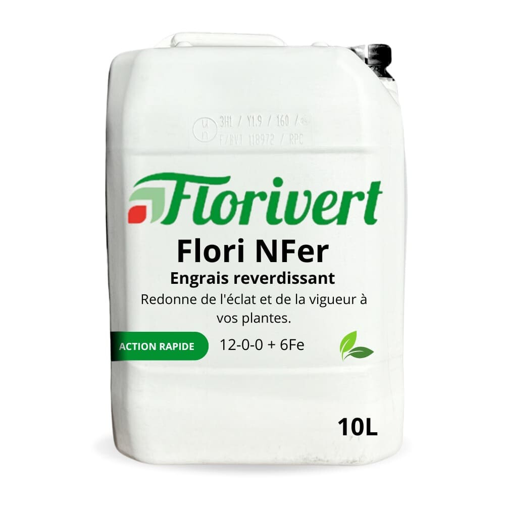 Engrais gazon au fer Flori NFer solution contre la mousse et le jaunissement 10L