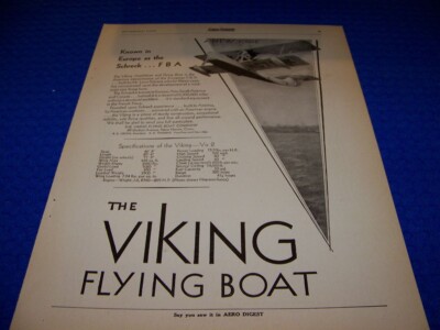 1929 VIKING VA-2 AMPHIBIAN ''VIKING FLYING BOAT''.. 1-PAGE SALES AD (44MM)