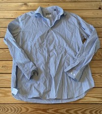 Michael Kors Men  s Slim Fit Check Button Down shirt Size 16.5 Blue T10