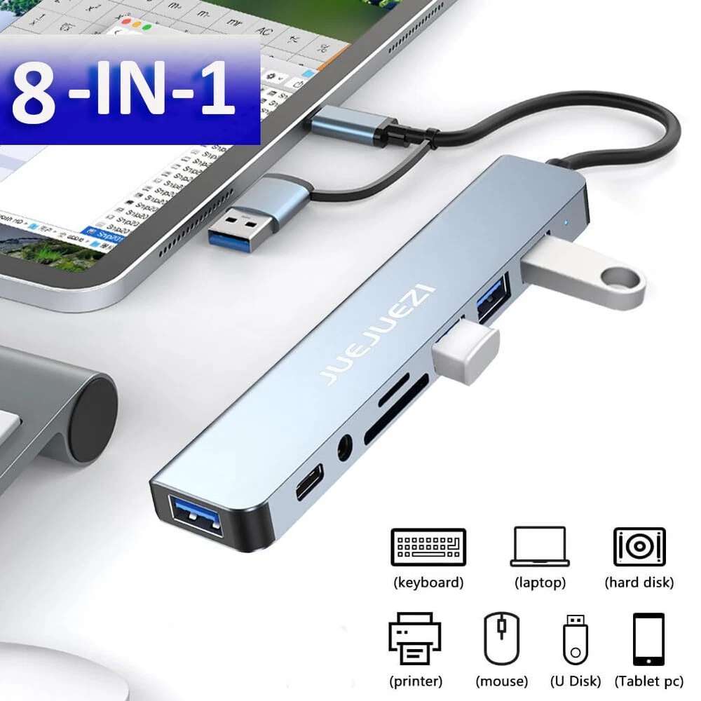 Usb Hub 3.0 Multiport Adapter 8 Port Aluminum Usb & Usb C Hub 3.0 Expander Split