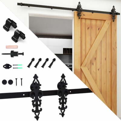 5-12FT Sliding Door Hardware Kit for Single/ Double Wood Door (Flower Style)