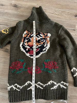 Polo Ralph Lauren X-Small Sweater Intarsia Green Tiger Cardigan