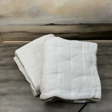 Pottery Barn Everyday Linen Comfort Quilted Pillow Shams Euro Set/2 White NWOT