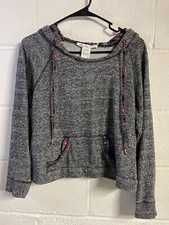 American Rag Cie Juniors Large Gray Hoodie Cotton Aztec Trim Pullover Shirt