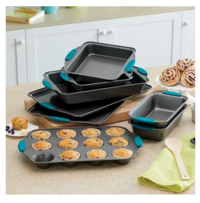 Chef Tested 8-Piece Bakeware Set, Carbon Steel - Tea Silicone Handles, Nonstick.