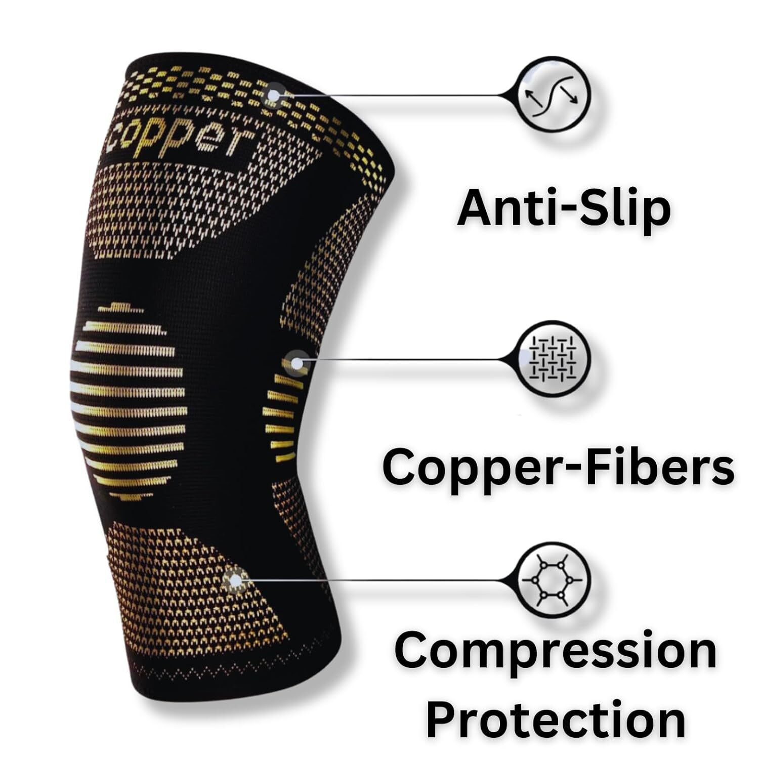 Copper Knee Support Compression Sleeve Brace Patella Arthritis Pain ...