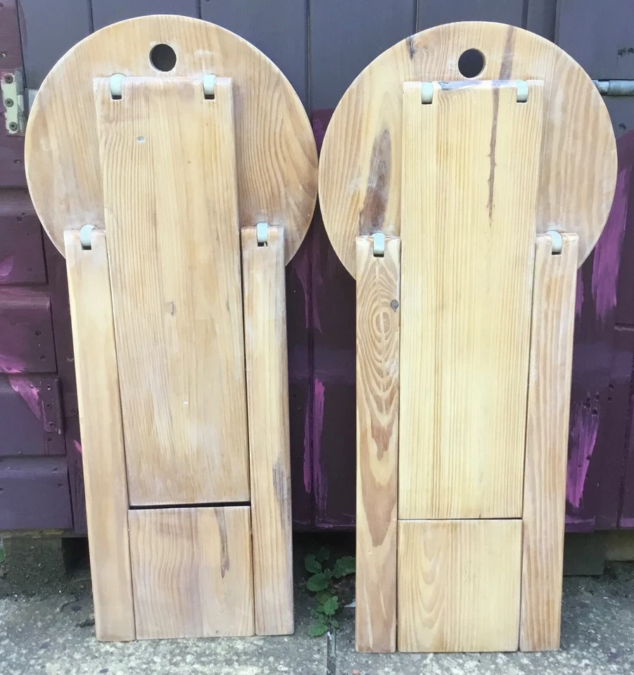 2 Vintage Folding Stools Pine Wooden. Retro Roger Tallon or Adrian Reed in Style - Image 2 of 4