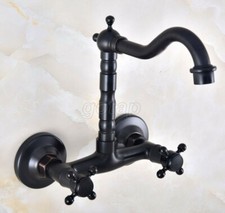 Oil Rubbed Bronze Bathroom Basin Sink Faucet Dual Handles Mixer Tap Wall Mount