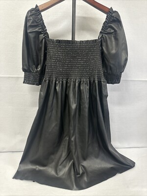 for all Mankind Black Mini Lambskin Feel Dress-Short Sleeves, Off  Shoulders