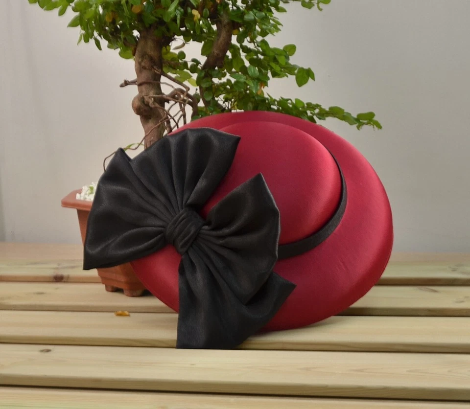 Бургундский Fascinator шляпа для женщин большие поля чаепития платье шляпы с бантом - Изображение 2 из 2
