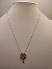 925 Sterling Silver Four Leaf Clover Necklace CZ Pendant 18 in