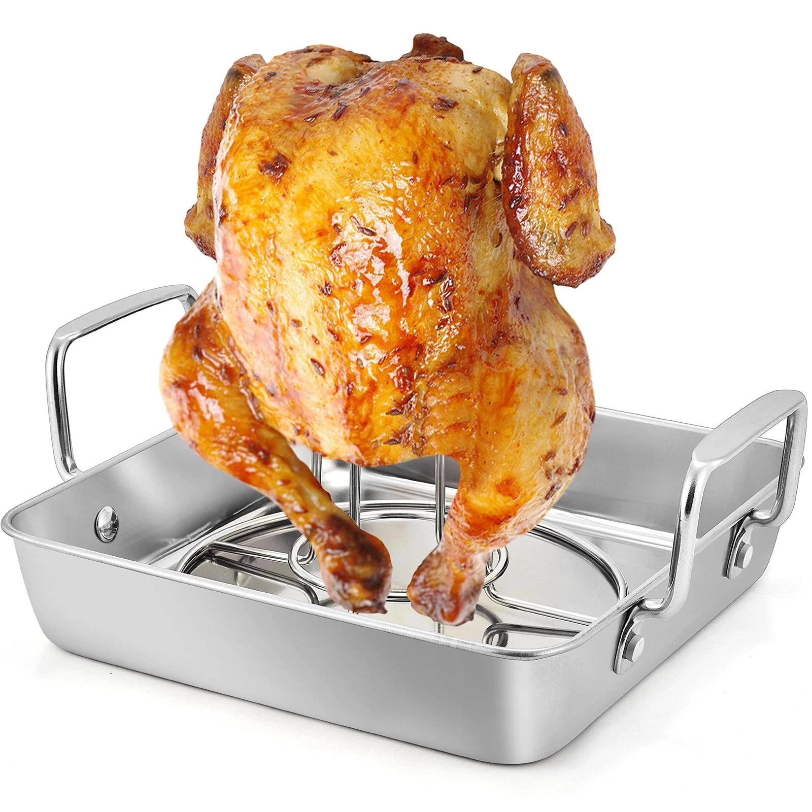 Beer Can Chicken Holder, Stainless Steel Roasting Drip Pan with Vertical Rack...