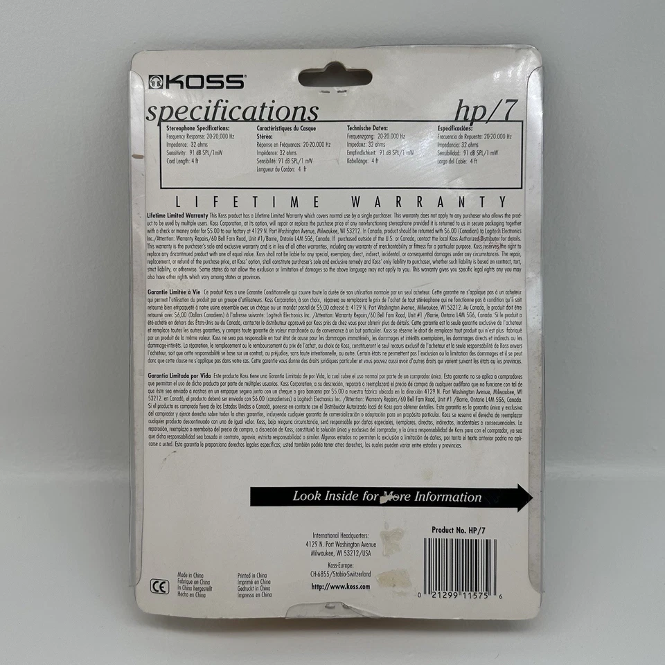 Koss HP-7 Stereophone Headphones Portable Stereophone Original Blister Pack NOS - Image 4 of 4