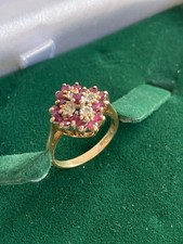Vintage 9ct Gold Ruby & Diamond Cluster Ring 2.9g Birmingham L&W Hallmark K.5