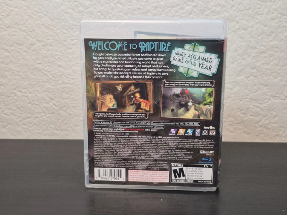 PS3 BioShock Game Early Print Complete w/ Manual Slipcover 2K (2008) Mint Disc - Image 4 of 4