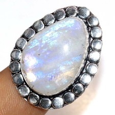 Rainbow Moonstone 925 Silver Plated Ring US 9 Gifts For Women Fashion Sale JW