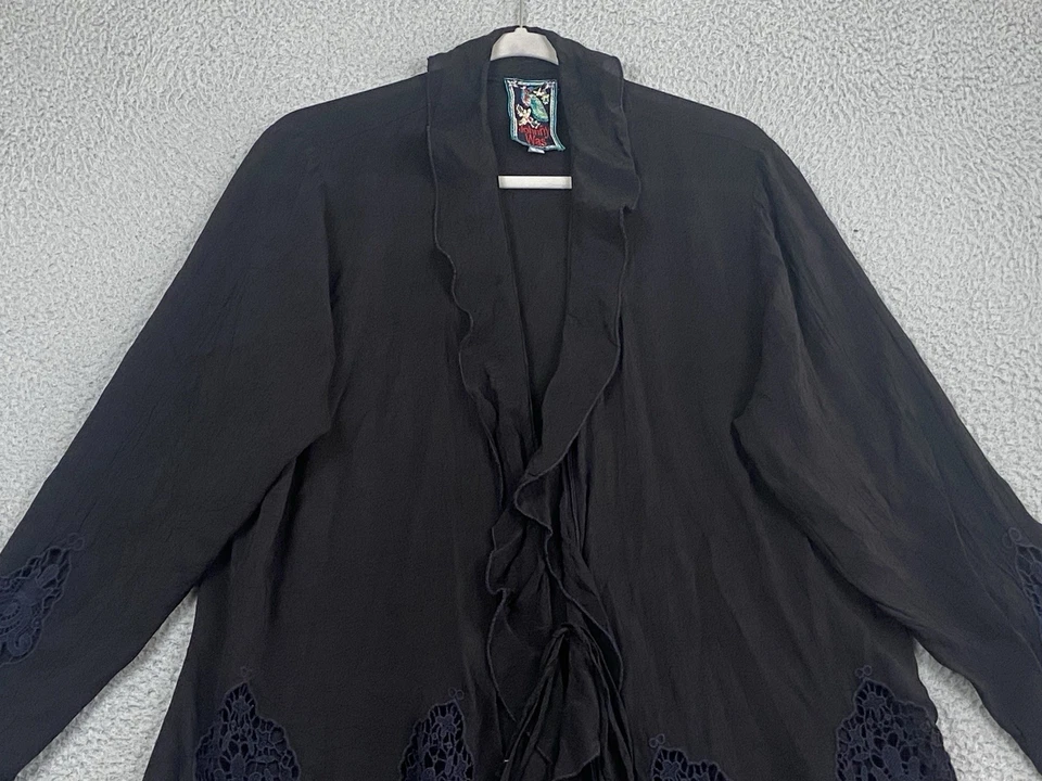 Chaqueta Kimono Johnny Was Bordada de Encaje Negra Talla L Volantes Frontales Gótica Foto 3 de 4