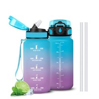 Trinkflasche 500Ml Mujigaga, Auslaufsicher Mit Strohhalm, Zeitmarkierung, BüRo