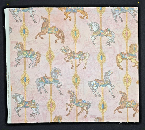 1/2 Yard Fabric Carousel Horses on Pink 44" Wide Vintage Cotton A