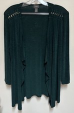 Chico's 1 Green Travelers Open Front Cardigan Slinky Shrug W/ Chain Detail