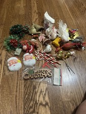 Vintage Christmas Craft Lot Plus Birds Santa Candy Canes Bells Mixed Crafting