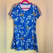 NWT FARM RIO X Adidas Blue Butterfly Athleisure Short Sleeve T-Shirt Dress M