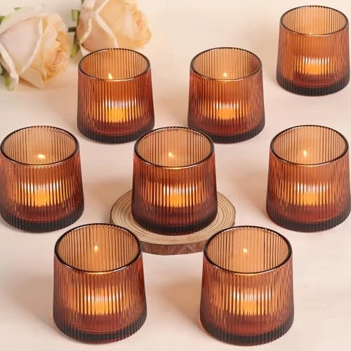 Castiçais votivos Tealight com nervuras conjunto de 10 velas votivas 10 peças âmbar - Imagem 2 de 4