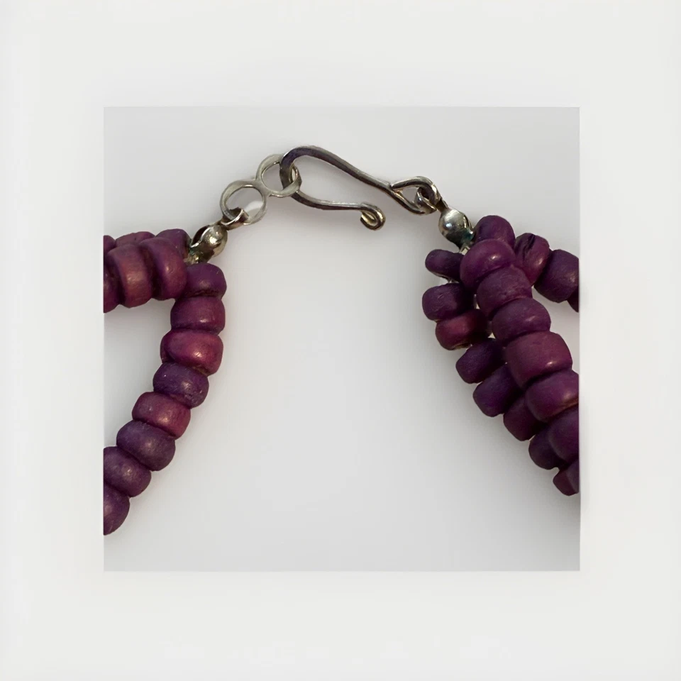 Vintage Purple Beaded Necklace Hand-Carved Wooden Parrot Pendant Tropical Boho - Image 4 of 4
