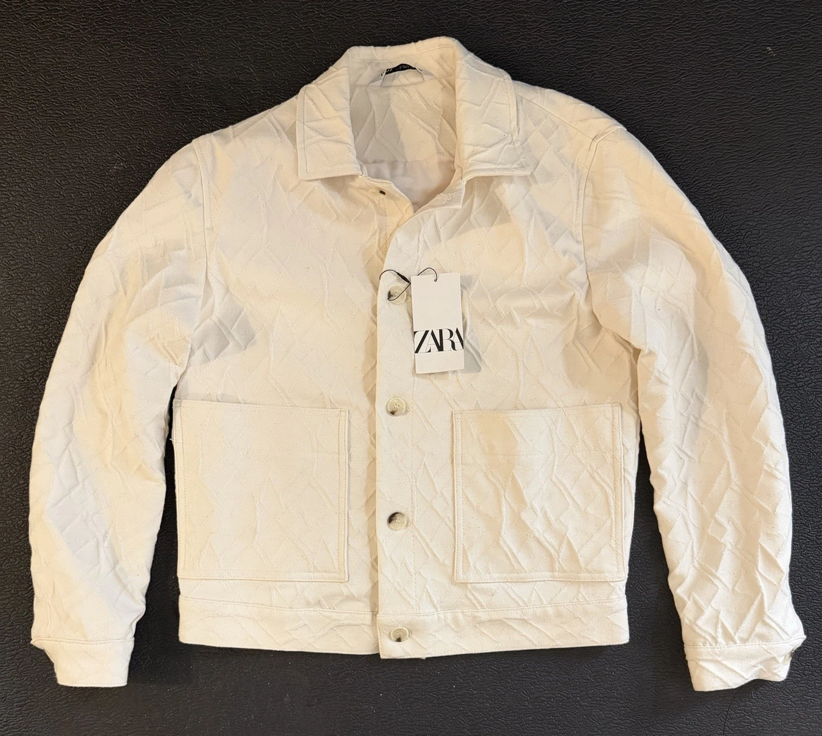 Zara White/Cream Quilted Button-Front Collared Jacket w/ Pockets Men’s Size S image 1