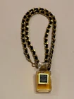 CHANEL Perfume Necklace Coco Logo Vintage Matelasse Chain Black Gold 58cm Womans