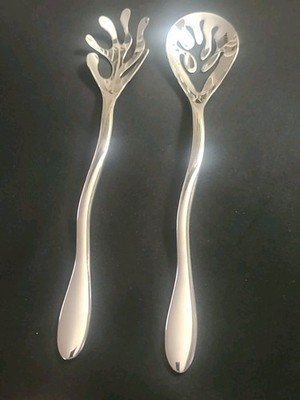ALESSI INOX 2 Piece Mediterraneo Salad Serving Set 18/10 12 Inches