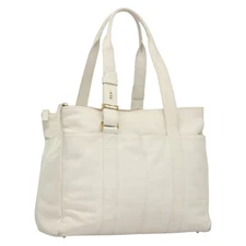 SAINT LAURENT Tote Bag Leather White Gold Auth yk18923