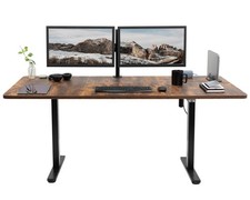 VIVO Electric 71” x 30” Stand Up Desk Workstation, Vintage Brown Top, Black