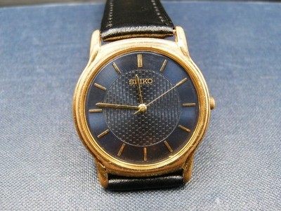 Rare Seiko V701-A100 Blue Dial Baton Leather Dress Watch Refurbished (7848)