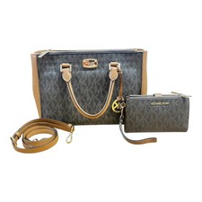 Michael Kors Messenger Crossbody Bag Handbag Purse Brown MK+double zip Wallet