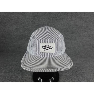 Baerlic Brewing Company Seersucker 5 Panel Hat Cap Blue White Striped Adjustable
