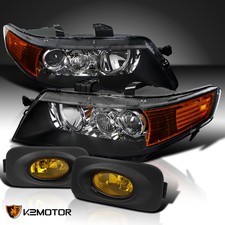 Fits 2004-2005 Acura Tsx Black Projector Headlightsyellow Fog Lamps Leftright Fits 2004-2005 Acura Tsx Black Projector Headlightsyellow Fog Lamps Leftright