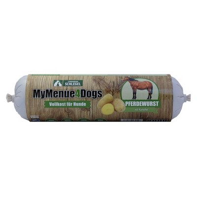 MyMenue4Dogs Hundefutter Pferdewurst 800g Fleisch Snack Vollnahrung Hundewurst 