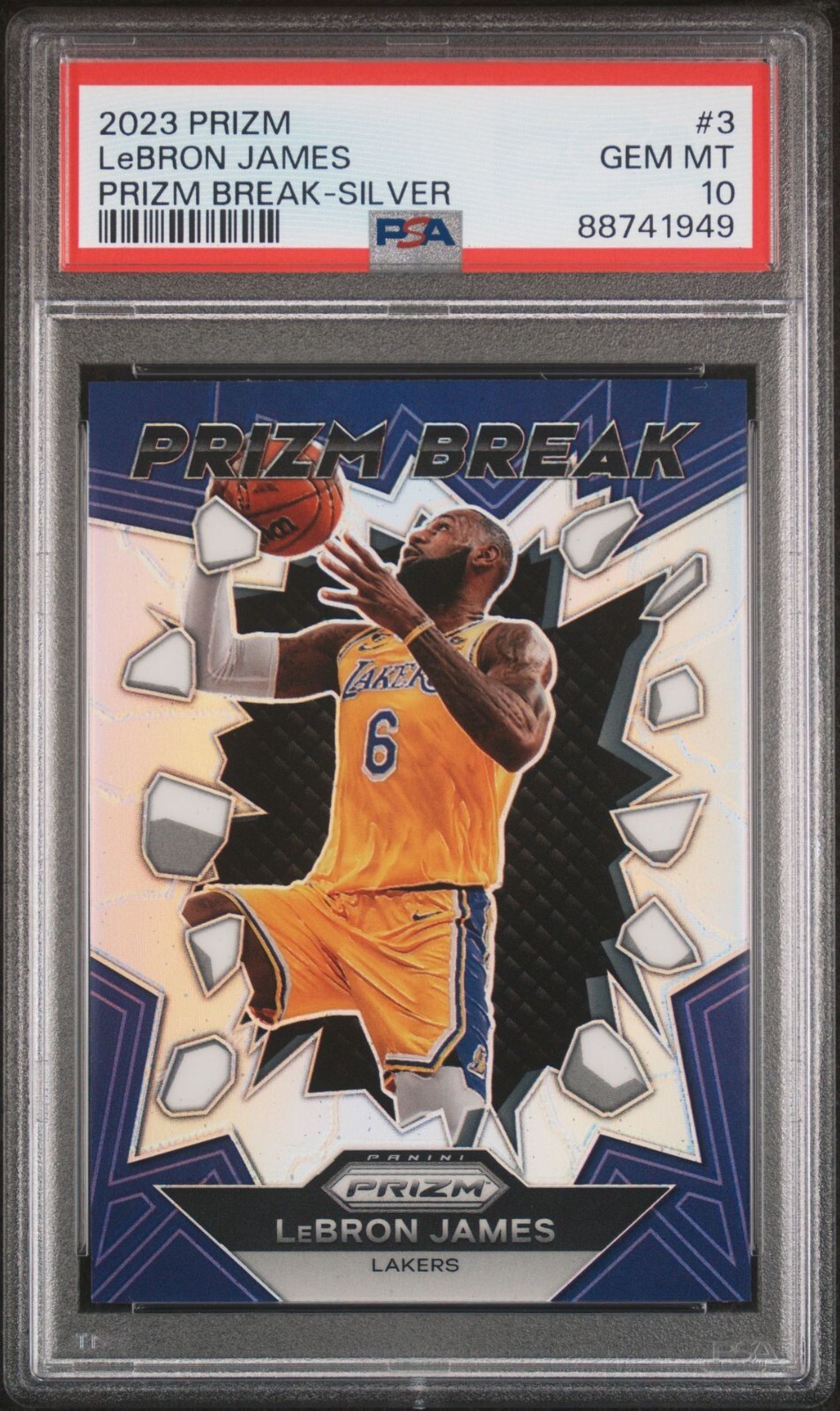 2023-24 PANINI PRIZM LEBRON JAMES PRIZM BREAK SILVER #3 PSA 10 GEM MINT
