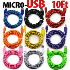 10' Foot Micro USB 2.0 Cable For Android Phones Charging Sync Charger Cord lot