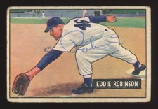 1951 Bowman #88 Eddie Robinson Period Signed Auto - BAS Certified