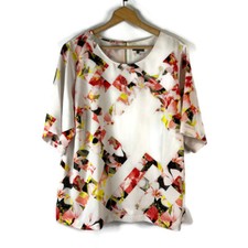 Vince Camuto Womens Tunic Top Size 2X White Floral Geometric Scoop Neck Keyhole