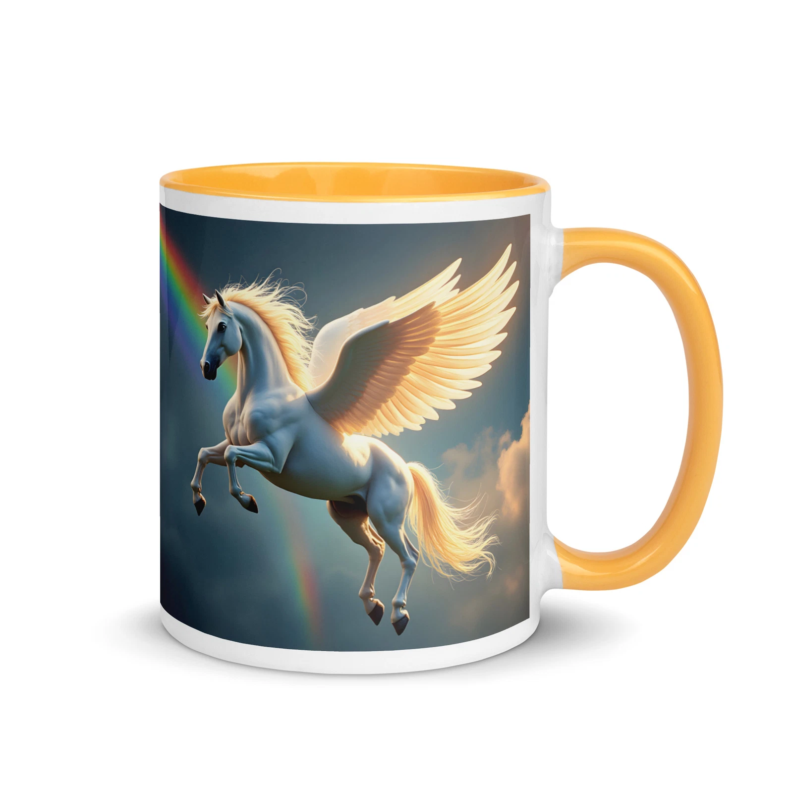 Magical Rainbow Unicorn Pegasus Coffee Mug | Colored Handle & Interior 11oz