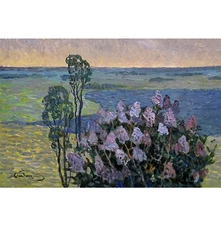 Original oil painting Spring river landscape by Ukrainian artist O.Bednoshey