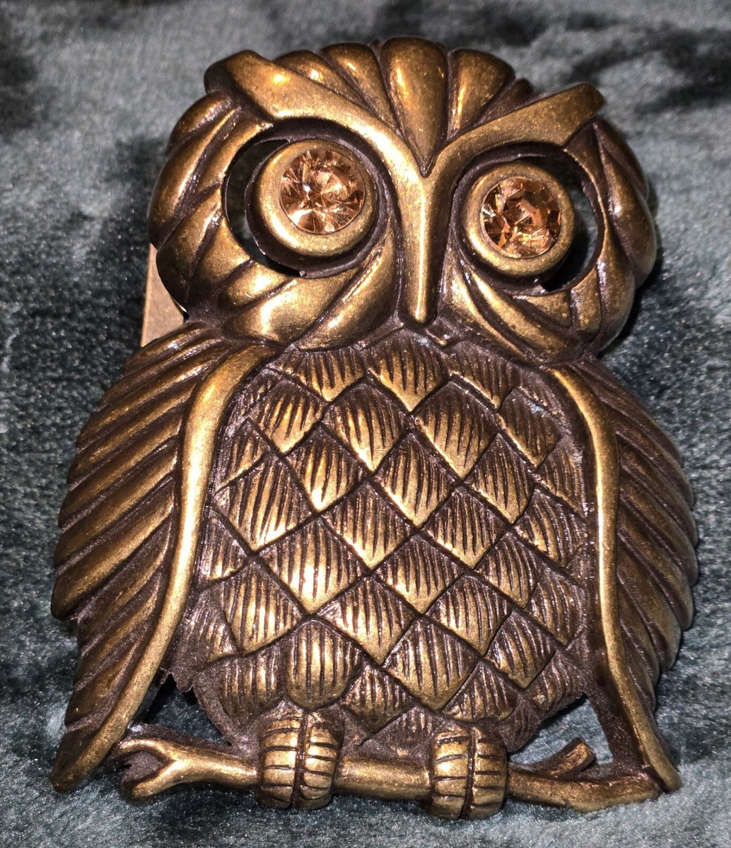 Gold Tone Owl With Rhinestone Eyes Belt Buckle | eBay display picture 1