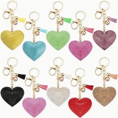 Bling Rhinestone Heart Tassel Keychain Backpack Purse Charm Key Ring | eBay